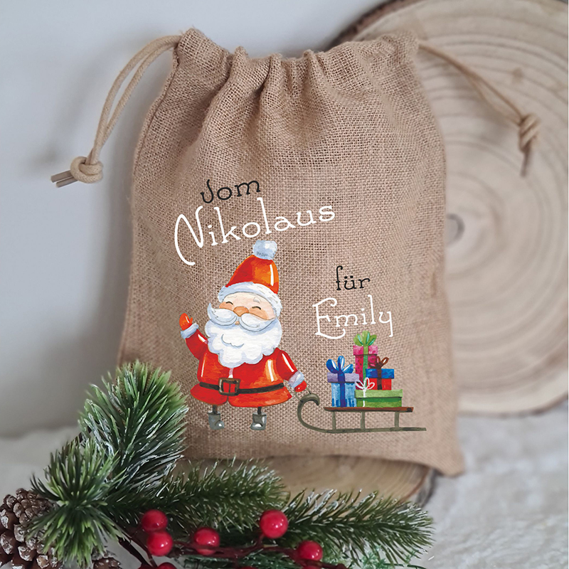 Jute Nikolaus mit Schlitten